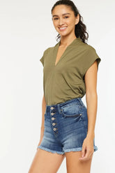 High Rise Frayed Hem Denim Shorts Kancan